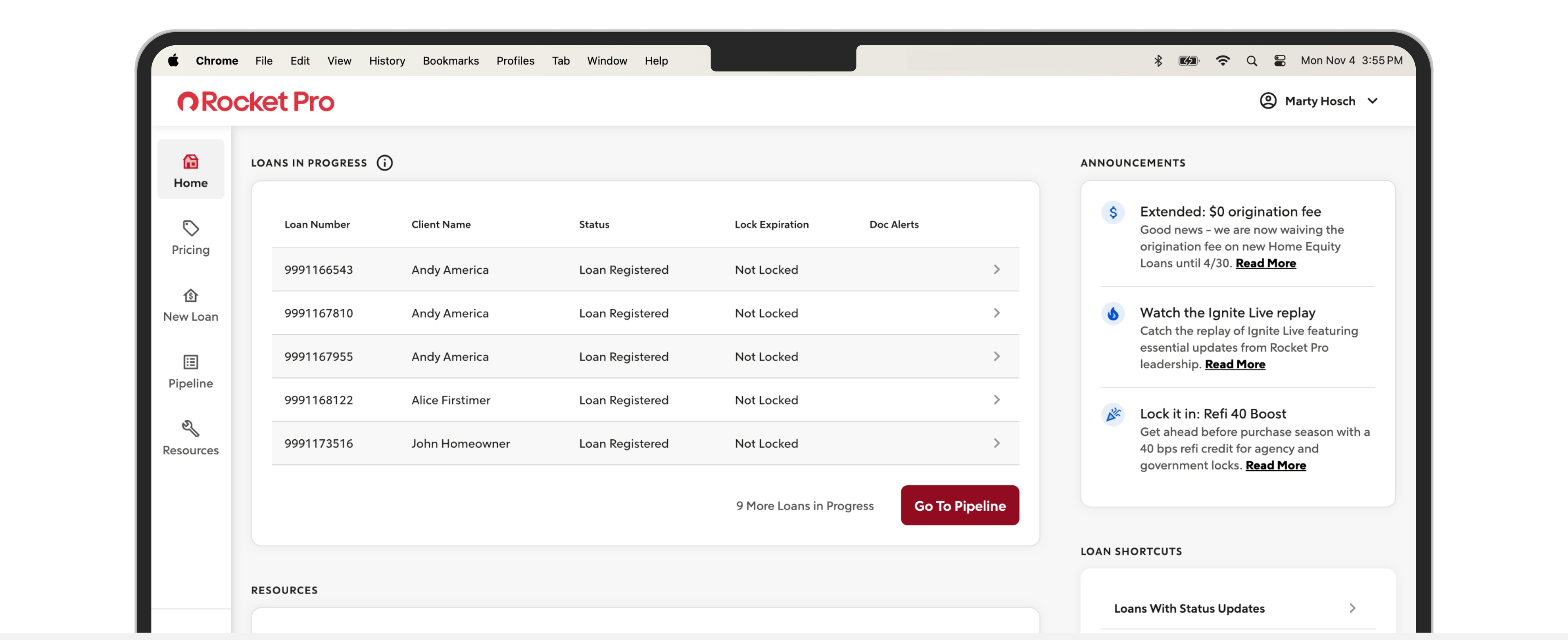 Example screen of the RocketPro portal dashboard