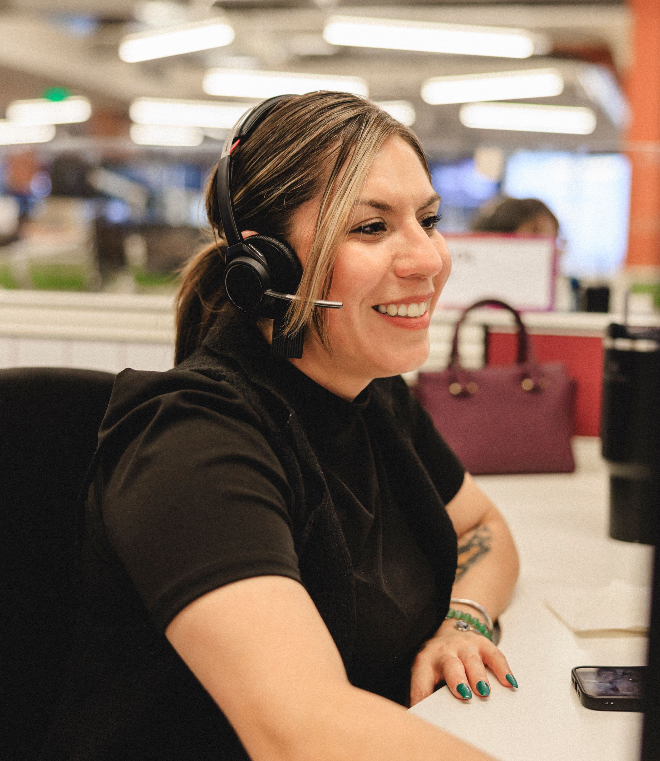 Operator with headset on a phone call