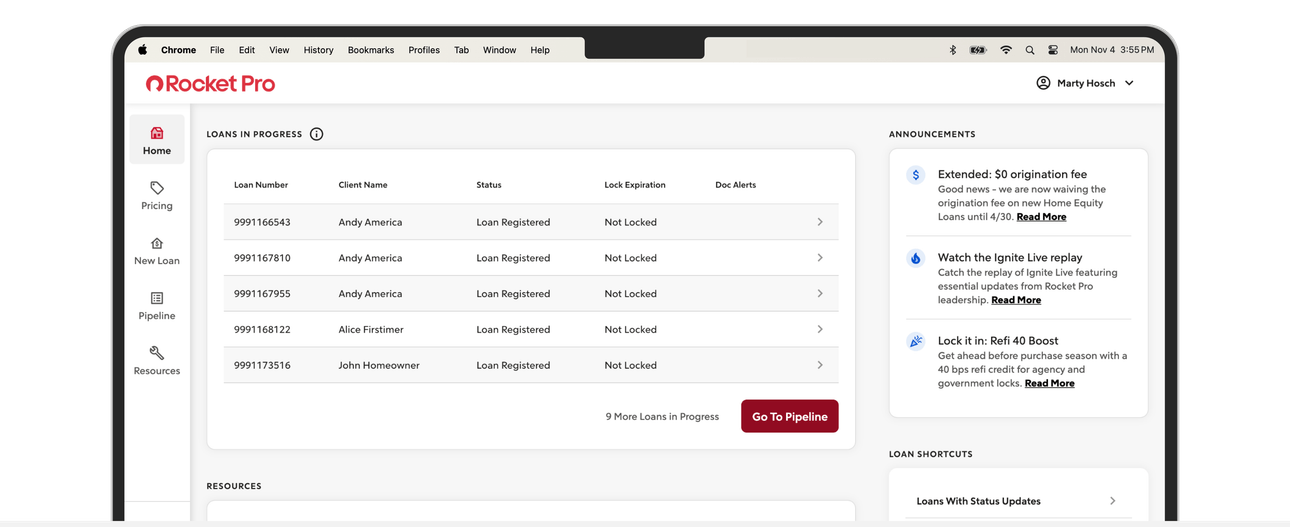 Example screen of the RocketPro portal dashboard